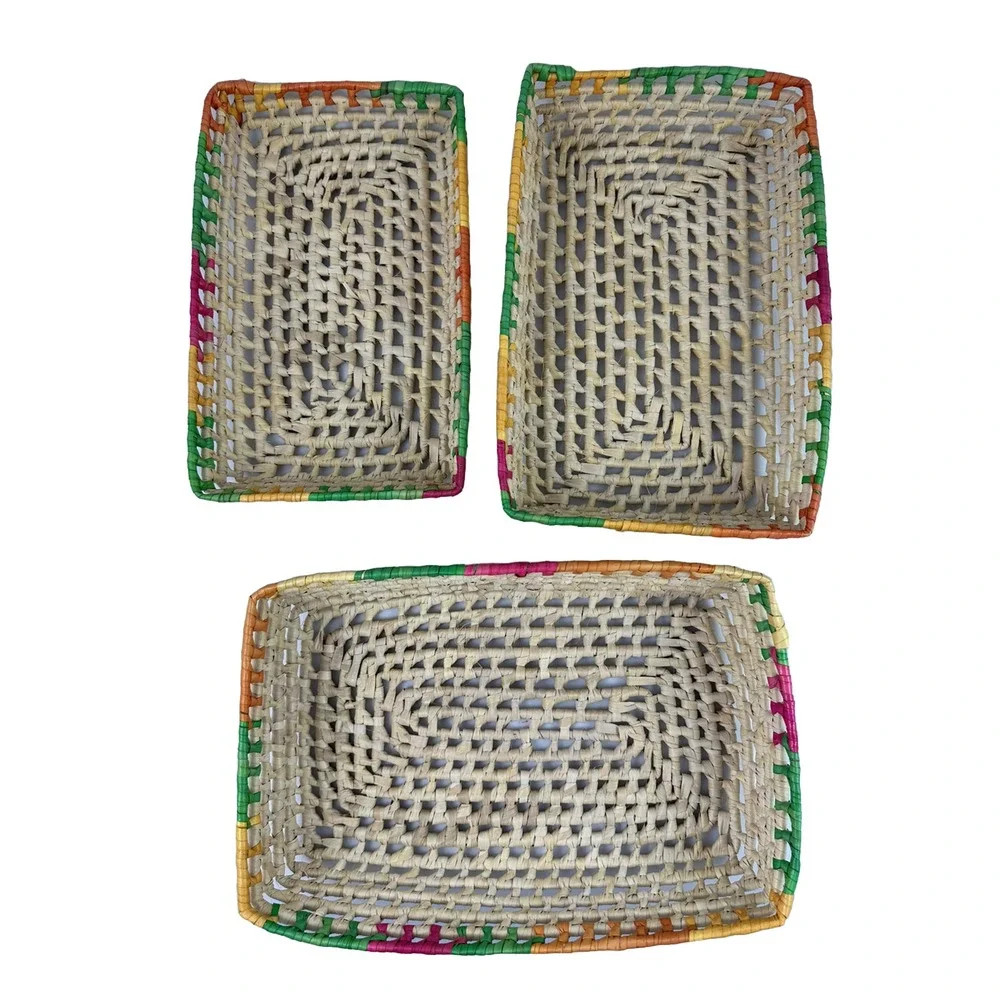 Nesting Woven Raffia? Baskets Rectangular Casserole Colorful Fiesta Set of 3